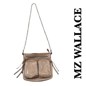 MZ Wallace Handbag Croc Embossed Taupe Gray Purse